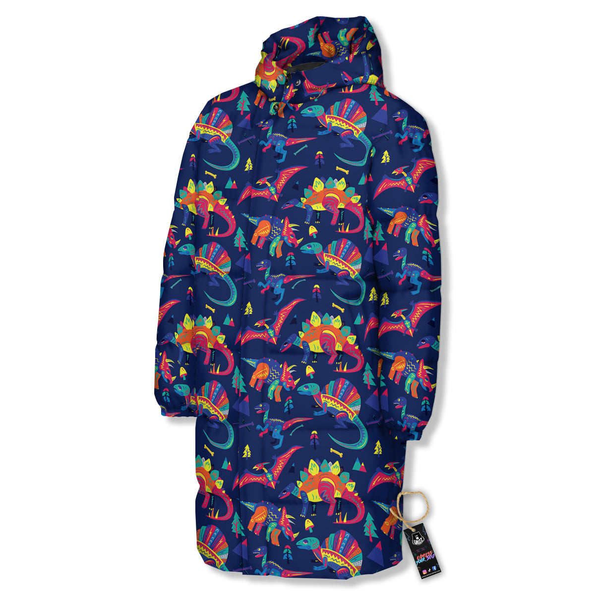 Dinosaurs Cute Colorful Print Pattern Long Down Jacket-grizzshop