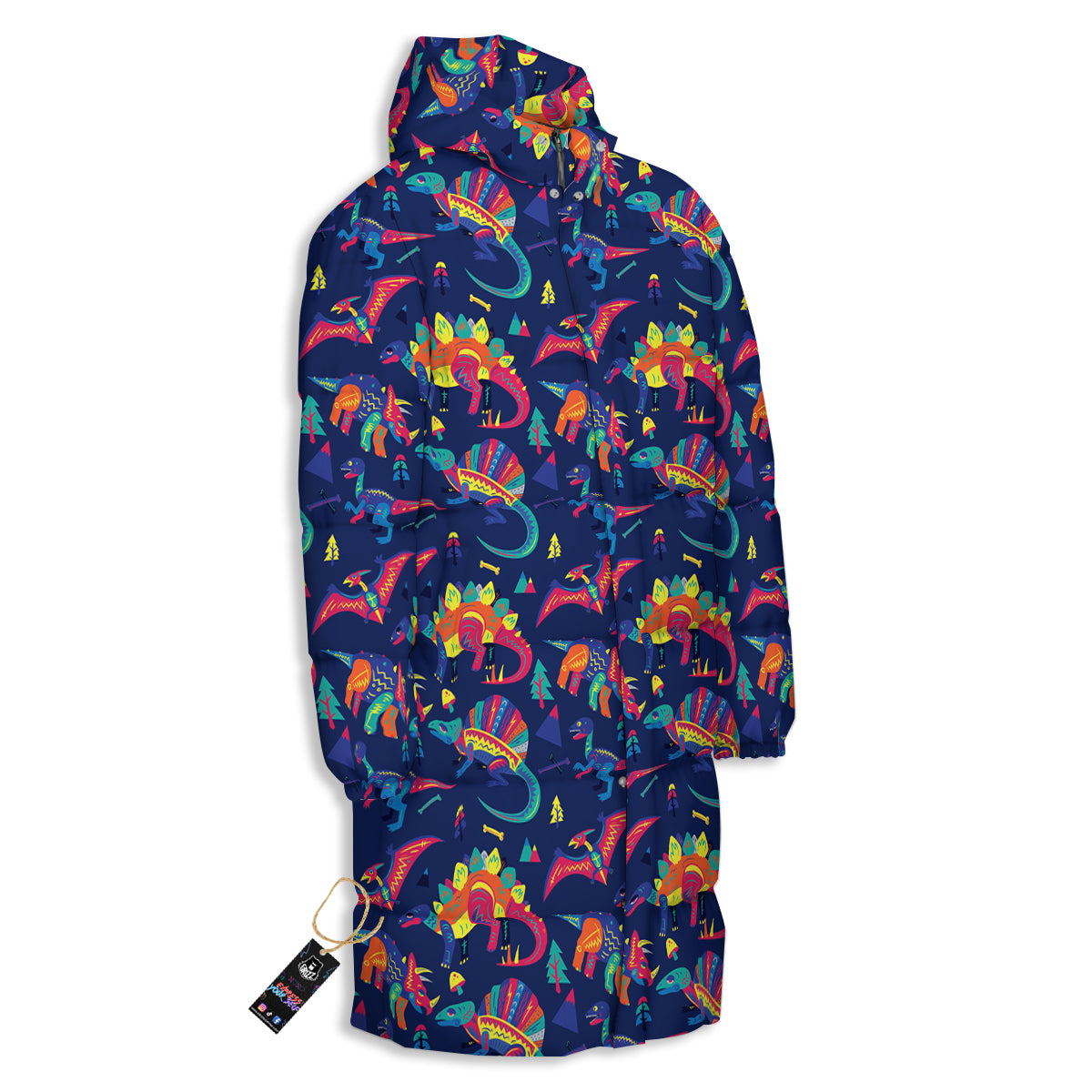 Dinosaurs Cute Colorful Print Pattern Long Down Jacket-grizzshop