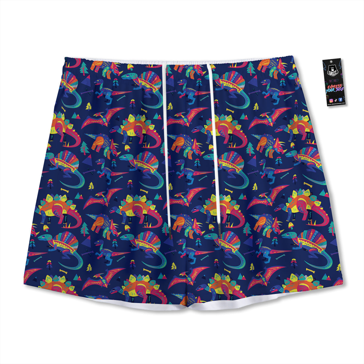 Flower And Tiger Embroidery Print Mesh Shorts