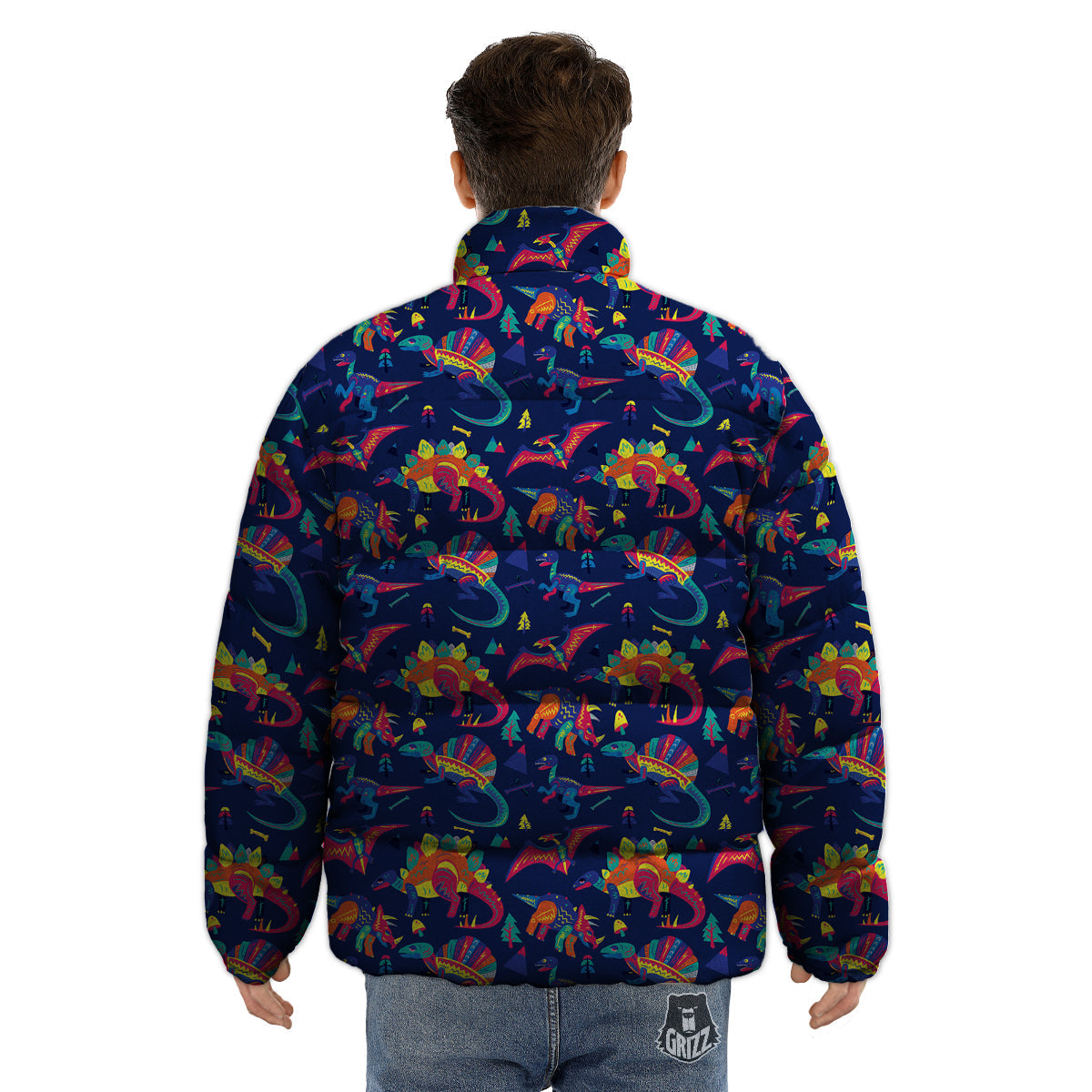 Dinosaurs Cute Colorful Print Pattern Puffer Jacket-grizzshop