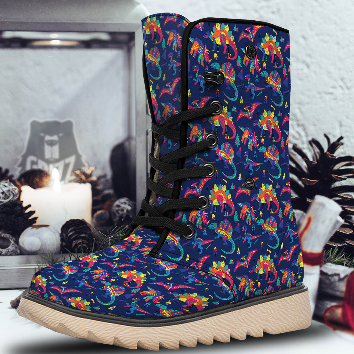 Dinosaurs Cute Colorful Print Pattern Snow Boots-grizzshop