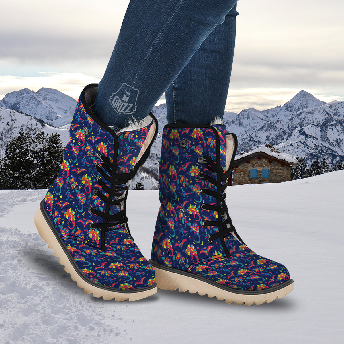 Dinosaurs Cute Colorful Print Pattern Snow Boots-grizzshop