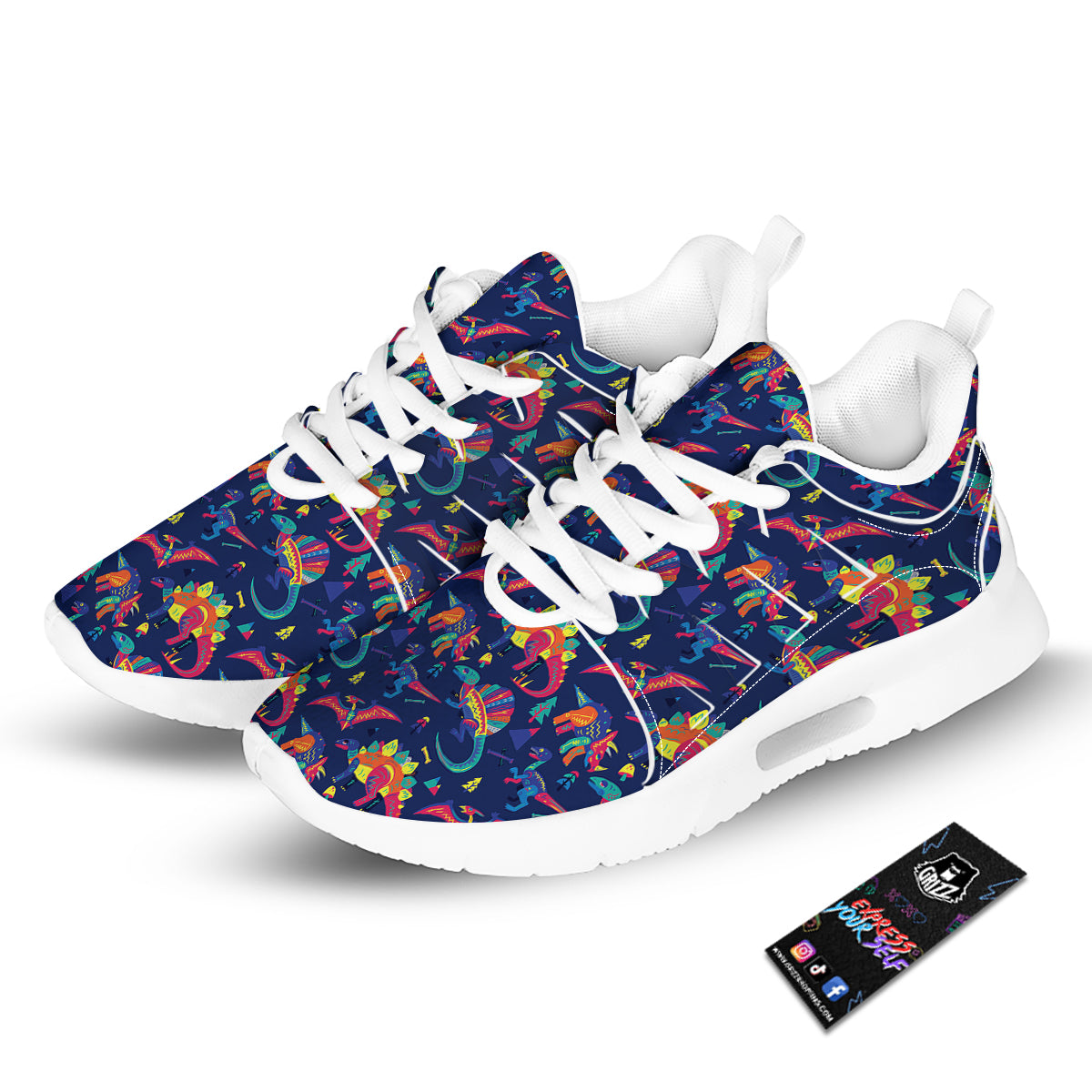 Dinosaurs Cute Colorful Print Pattern Tennis Shoes-grizzshop