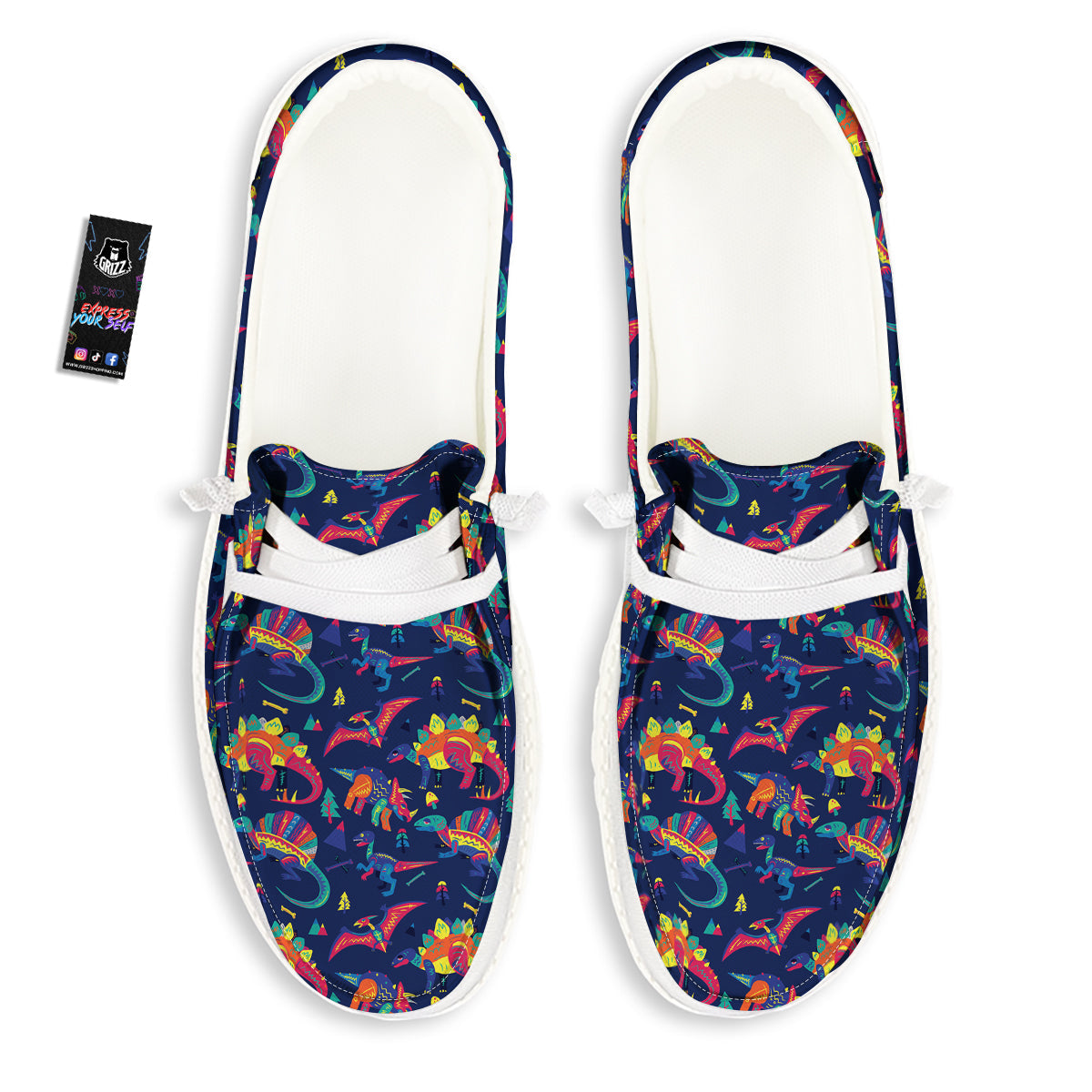 Dinosaurs Cute Colorful Print Pattern White Loafers-grizzshop