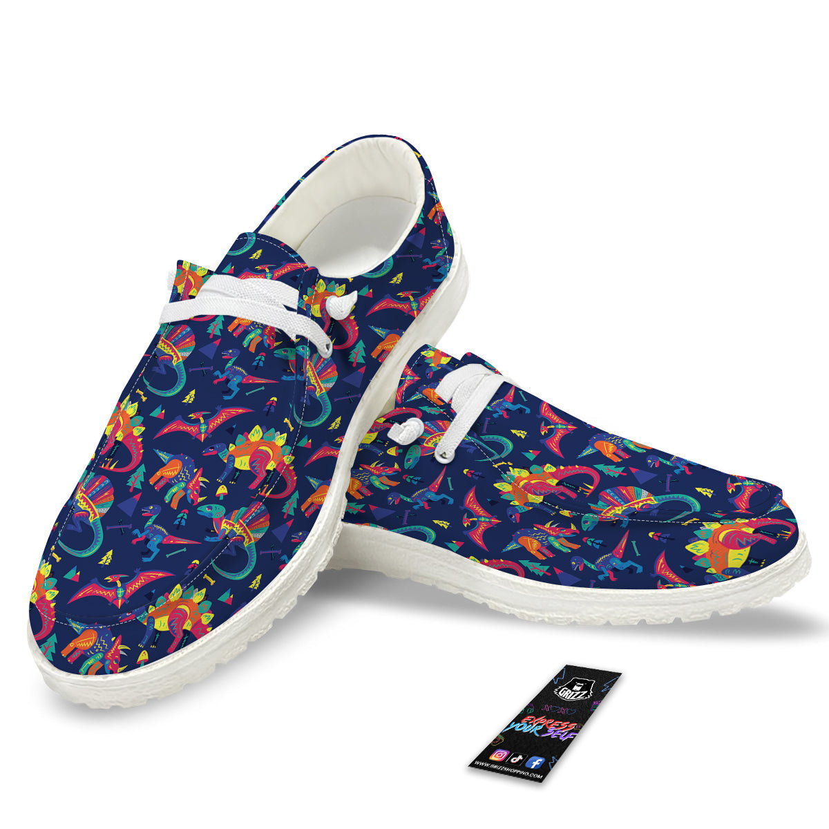 Dinosaurs Cute Colorful Print Pattern White Loafers-grizzshop