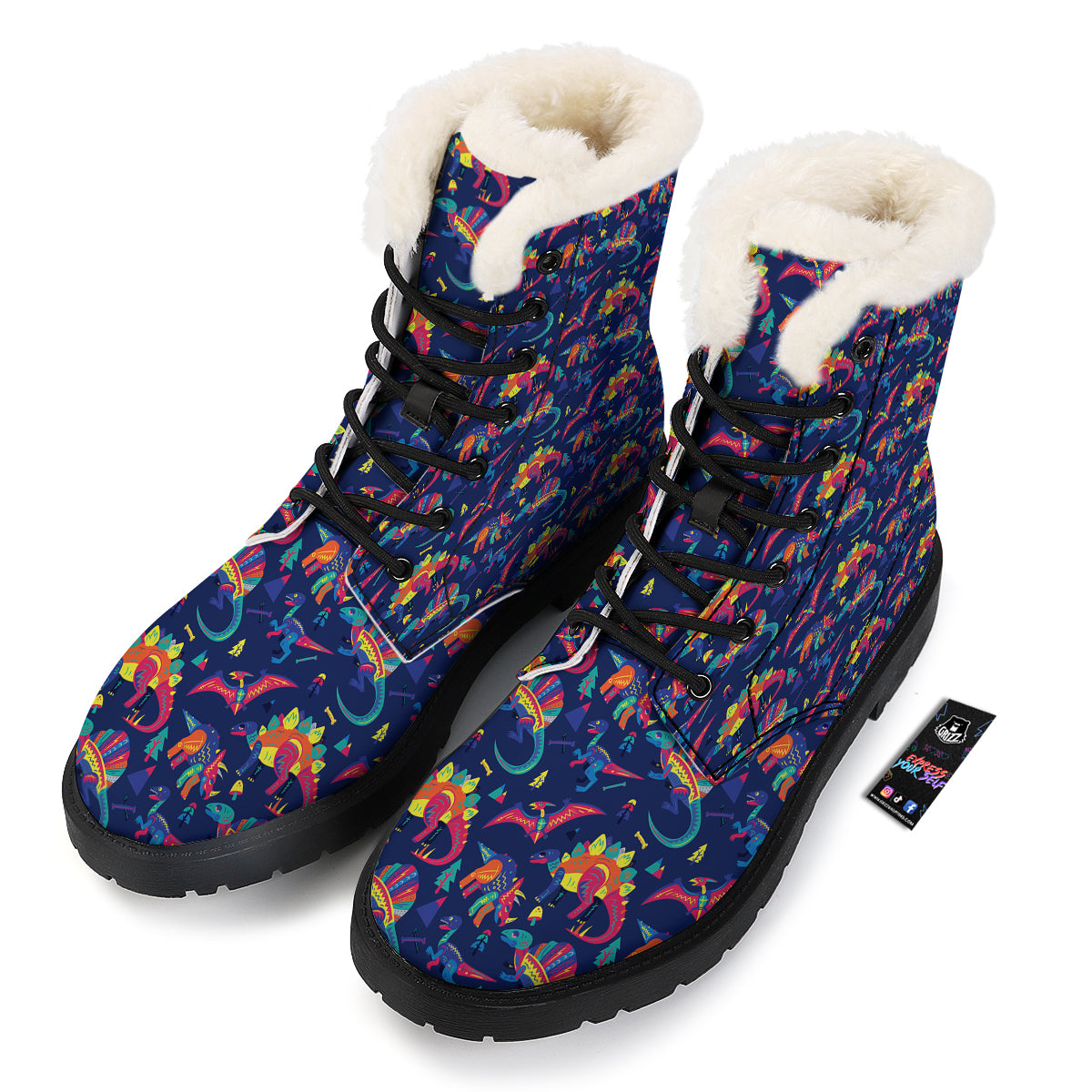 Dinosaurs Cute Colorful Print Pattern Winter Boots-grizzshop