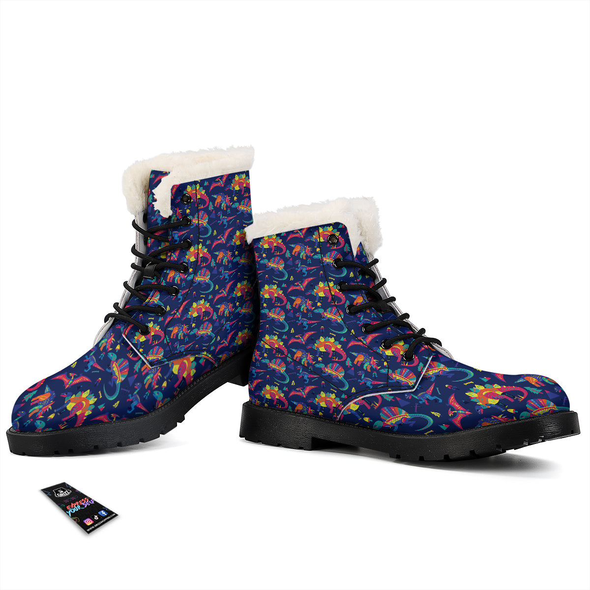 Dinosaurs Cute Colorful Print Pattern Winter Boots-grizzshop