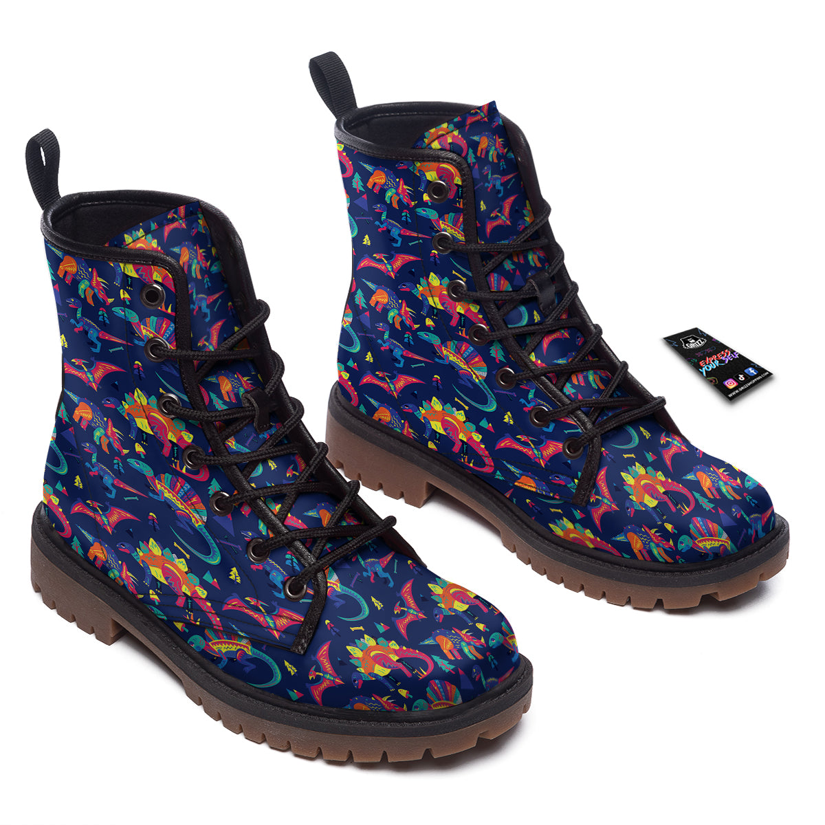 Dinosaurs Cute Colorful Print Pattern Work Boots-grizzshop
