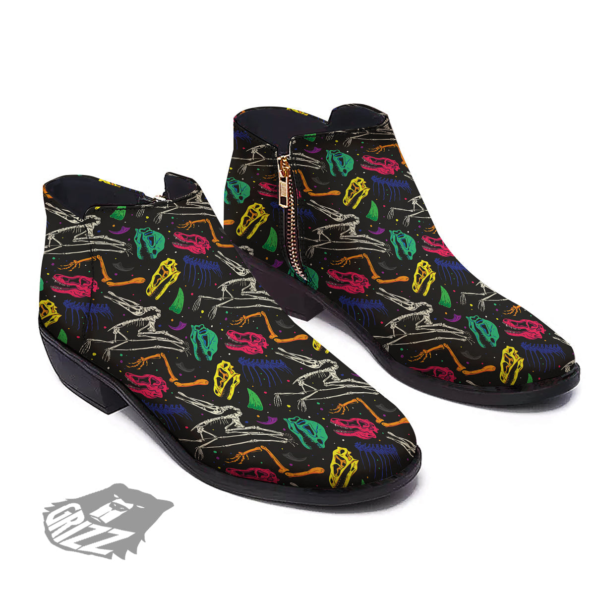 Dinosaurs Fossil Colorful Print Pattern Ankle Boots-grizzshop