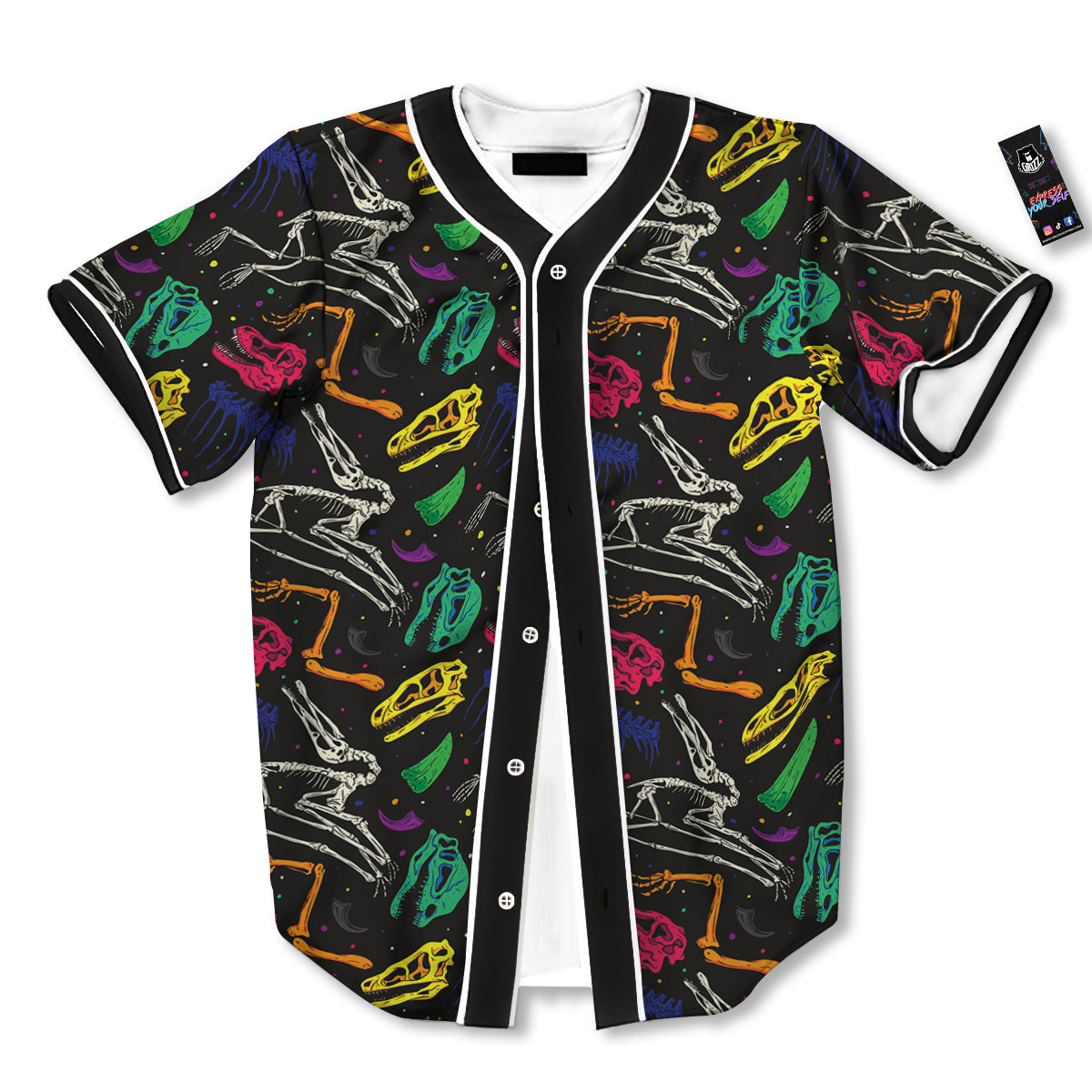 Dinosaurs Fossil Colorful Print Pattern Baseball Jersey-grizzshop