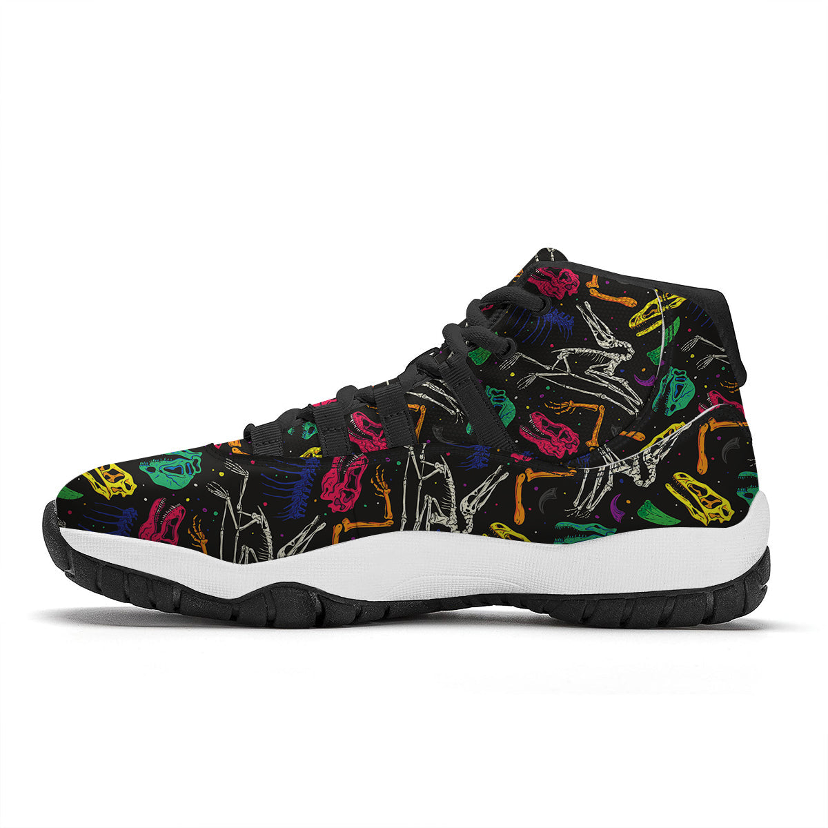 Dinosaurs Fossil Colorful Print Pattern Black Bball Shoes-grizzshop