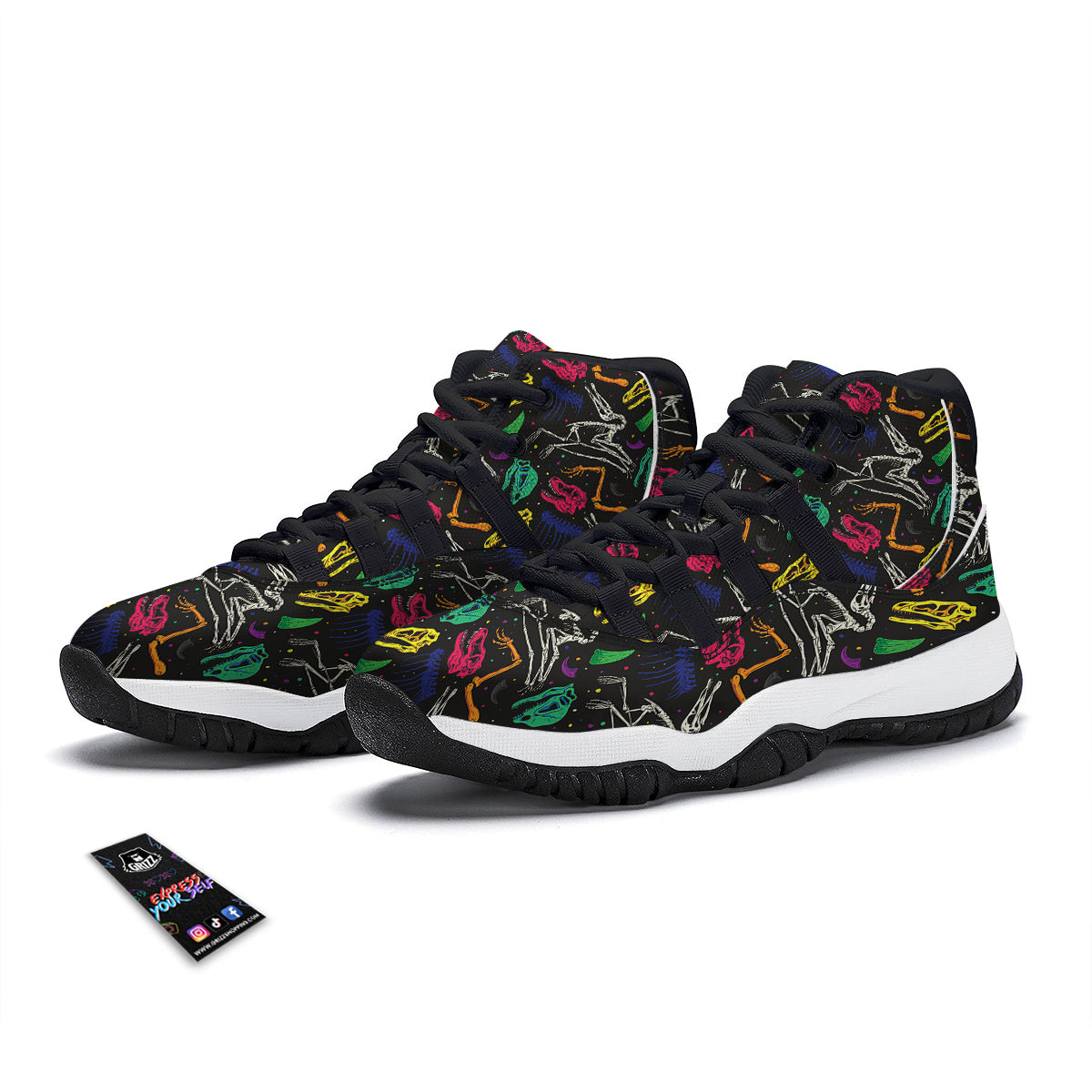 Dinosaurs Fossil Colorful Print Pattern Black Bball Shoes-grizzshop
