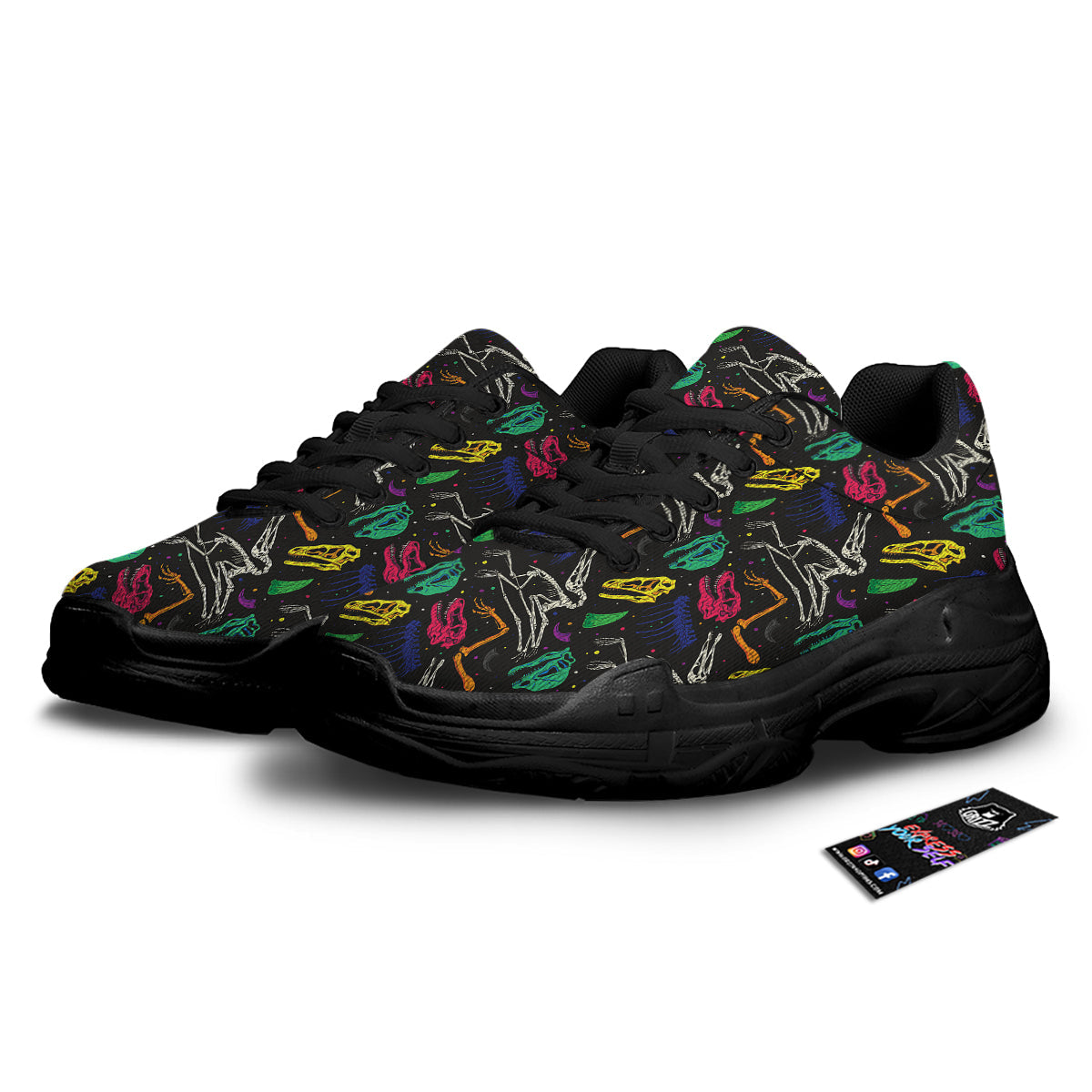 Dinosaurs Fossil Colorful Print Pattern Black Chunky Shoes-grizzshop