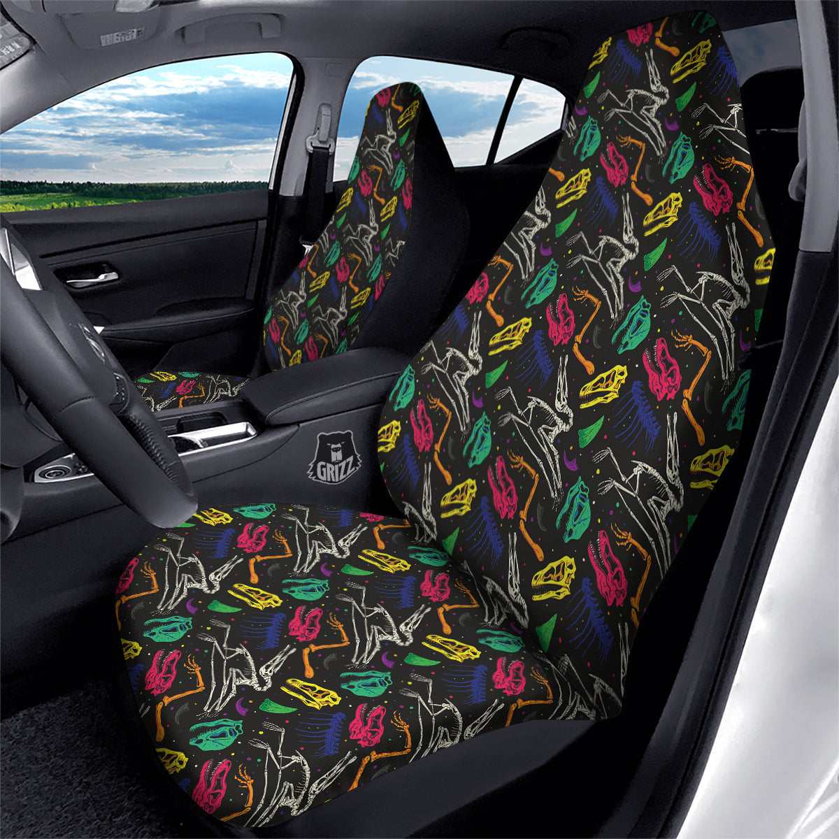 Dinosaurs Fossil Colorful Print Pattern Car Seat Covers-grizzshop