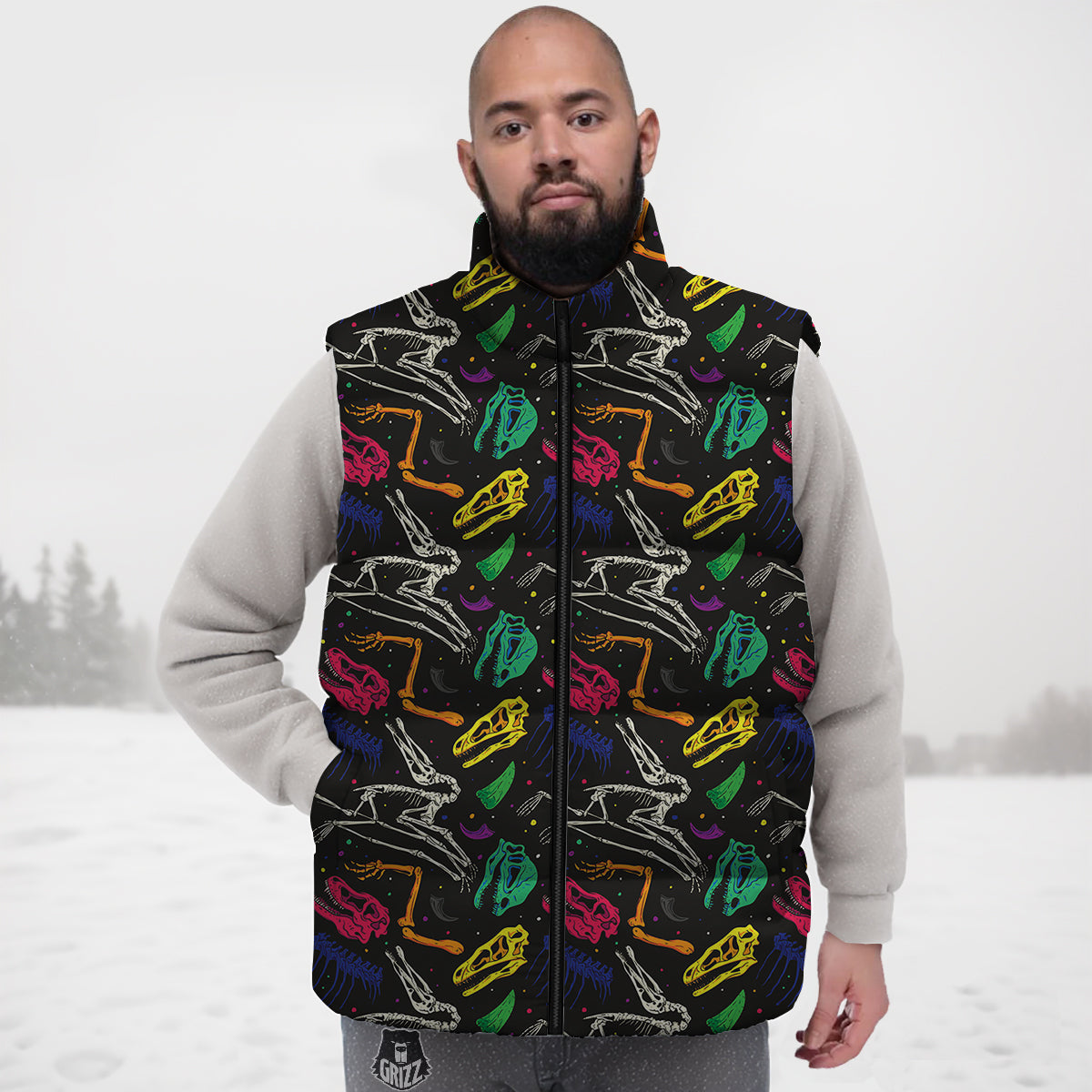 Dinosaurs Fossil Colorful Print Pattern Down Vest