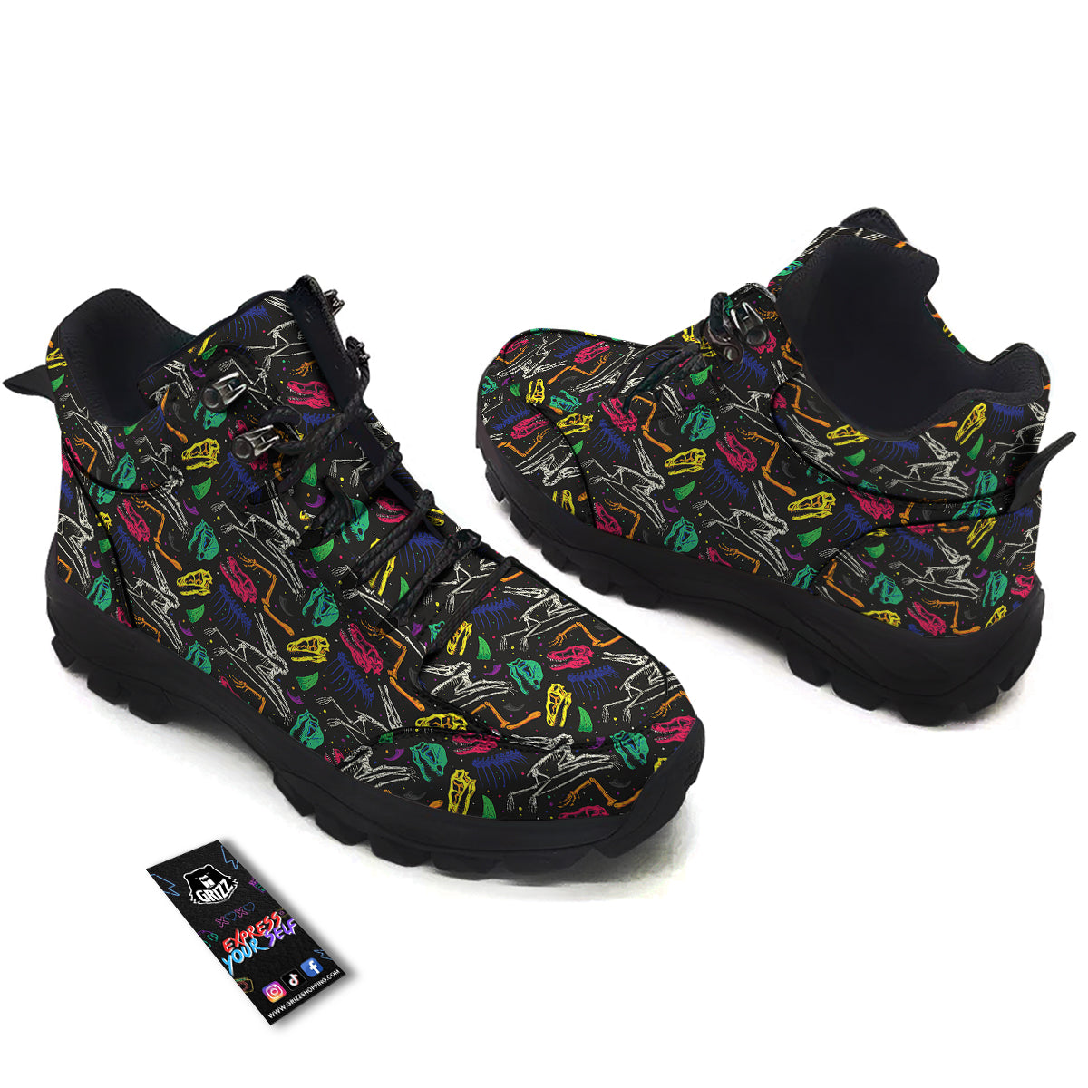 Dinosaurs Fossil Colorful Print Pattern Hiking Shoes-grizzshop