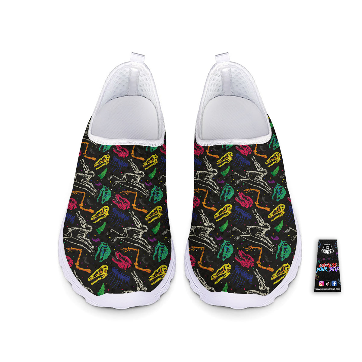 Dinosaurs Fossil Colorful Print Pattern Nurse Shoes-grizzshop