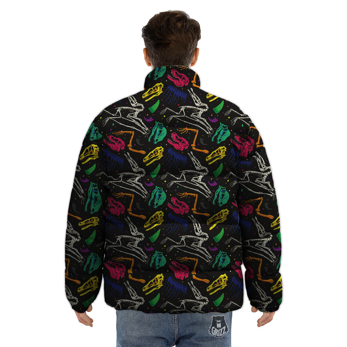 Dinosaurs Fossil Colorful Print Pattern Puffer Jacket-grizzshop