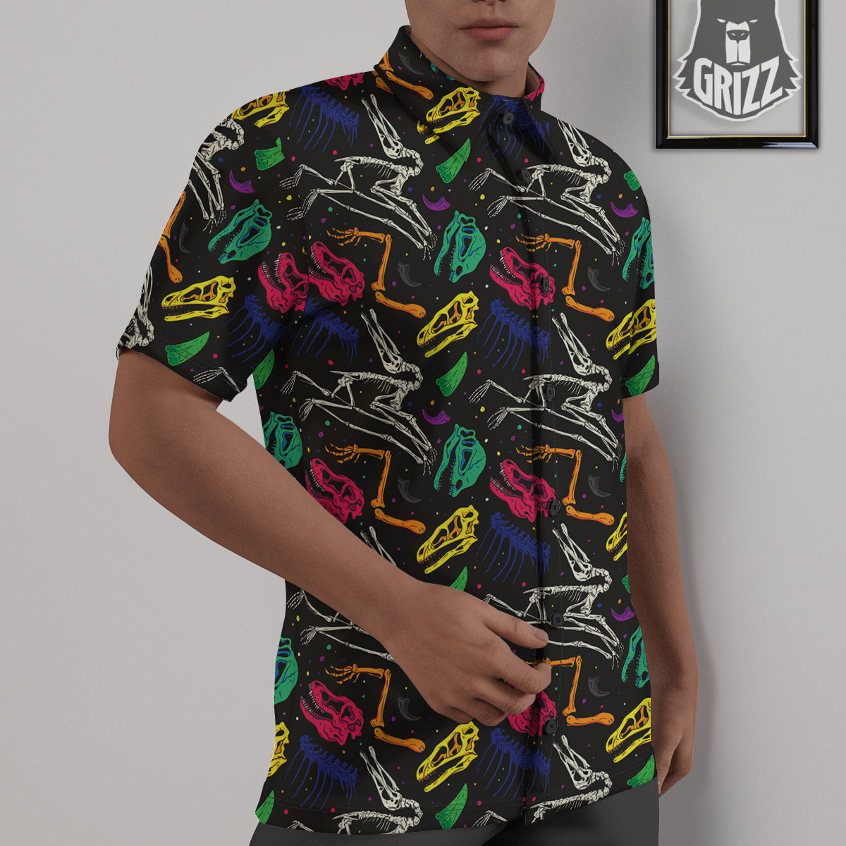 Dinosaurs Fossil Colorful Print Pattern Untucked Shirts-grizzshop