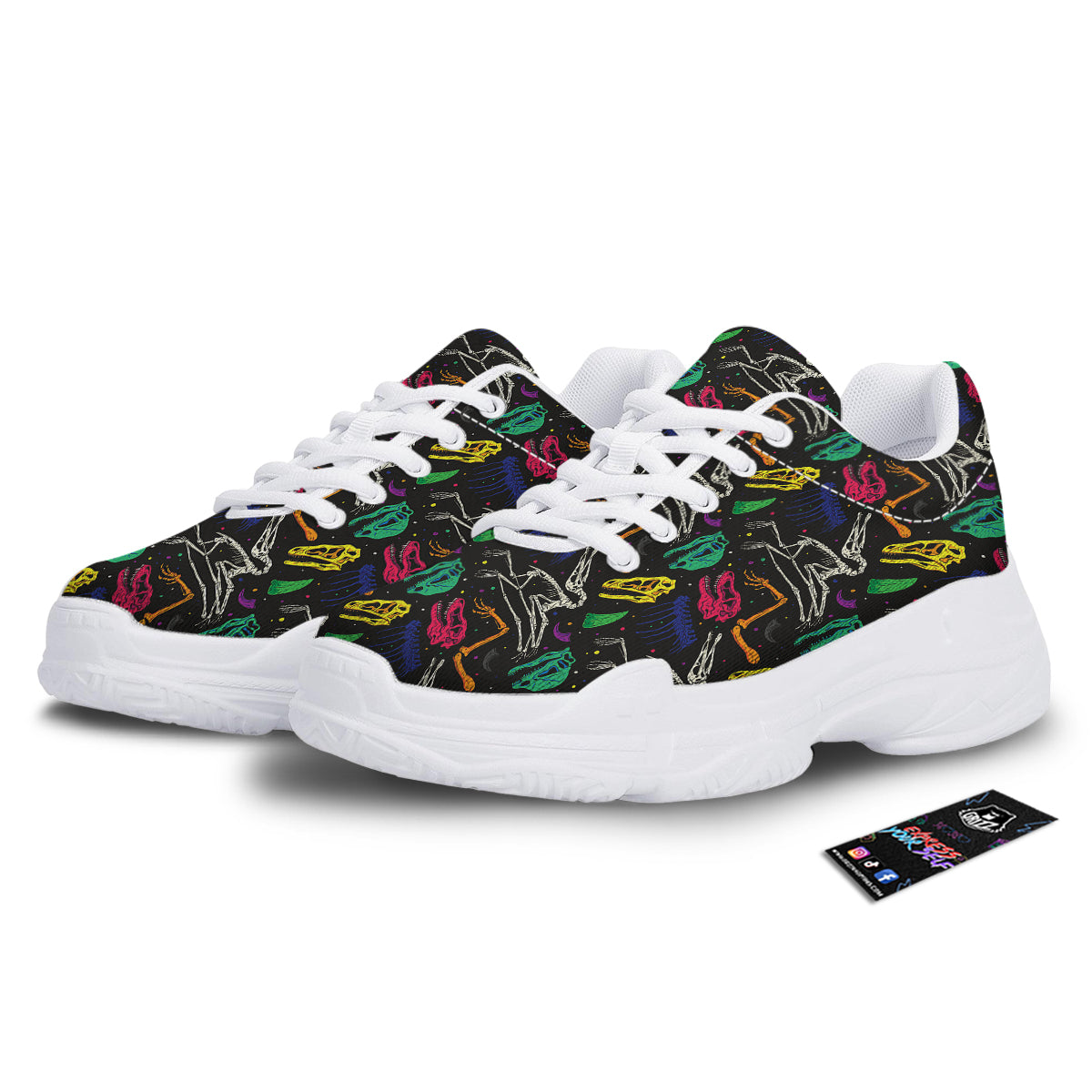 Dinosaurs Fossil Colorful Print Pattern White Chunky Shoes-grizzshop