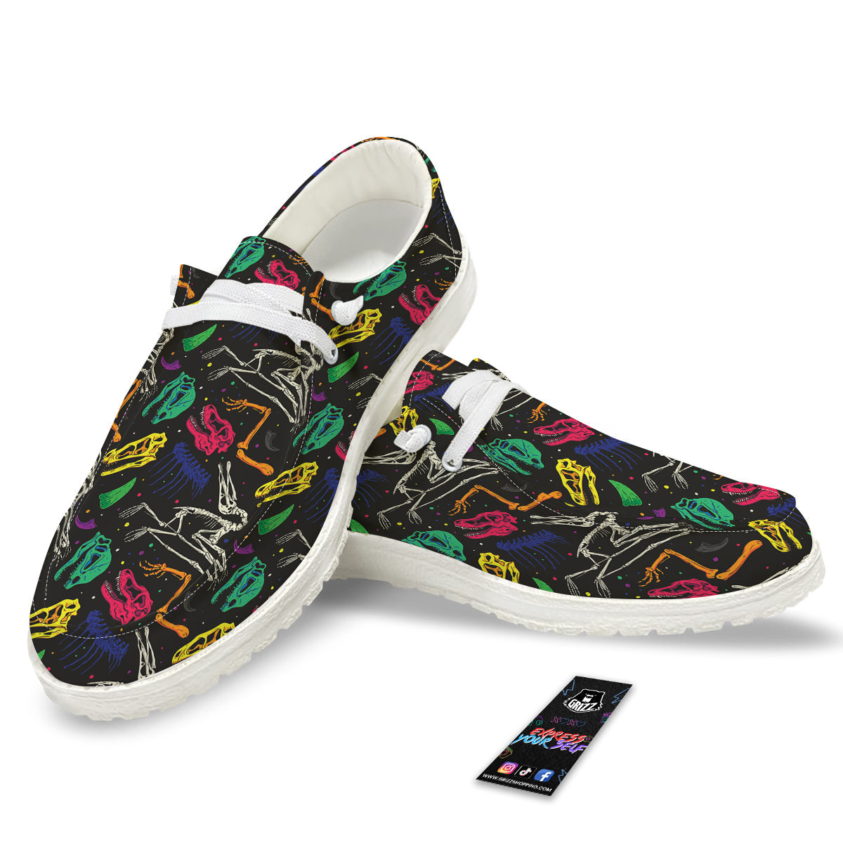 Dinosaurs Fossil Colorful Print Pattern White Loafers-grizzshop