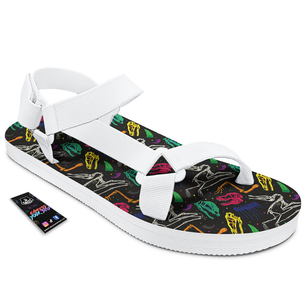 Dinosaurs Fossil Colorful Print Pattern White Open Toe Sandals-grizzshop