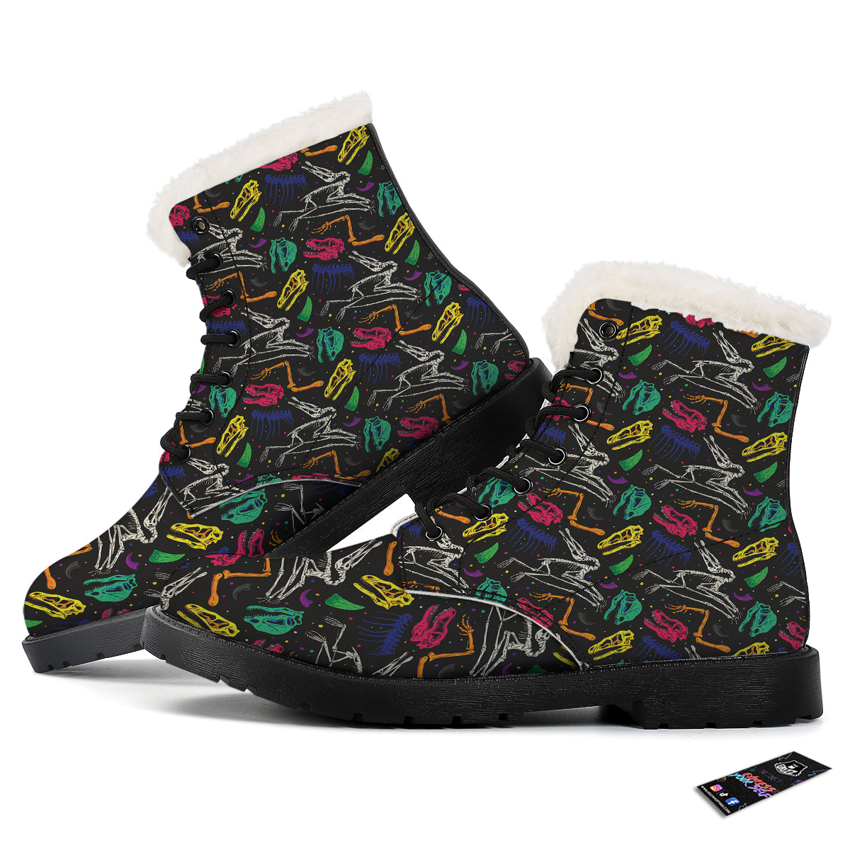 Dinosaurs Fossil Colorful Print Pattern Winter Boots-grizzshop
