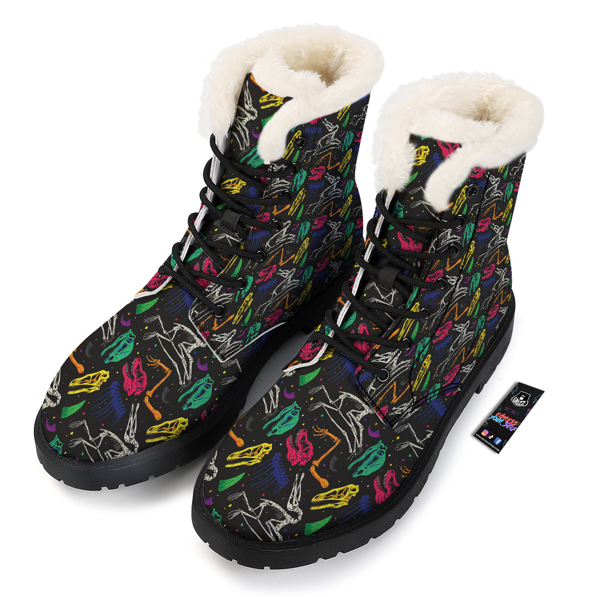 Dinosaurs Fossil Colorful Print Pattern Winter Boots-grizzshop