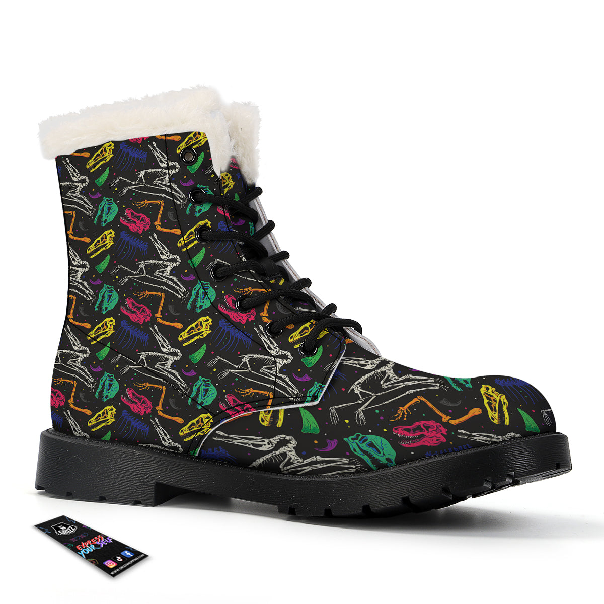 Dinosaurs Fossil Colorful Print Pattern Winter Boots-grizzshop