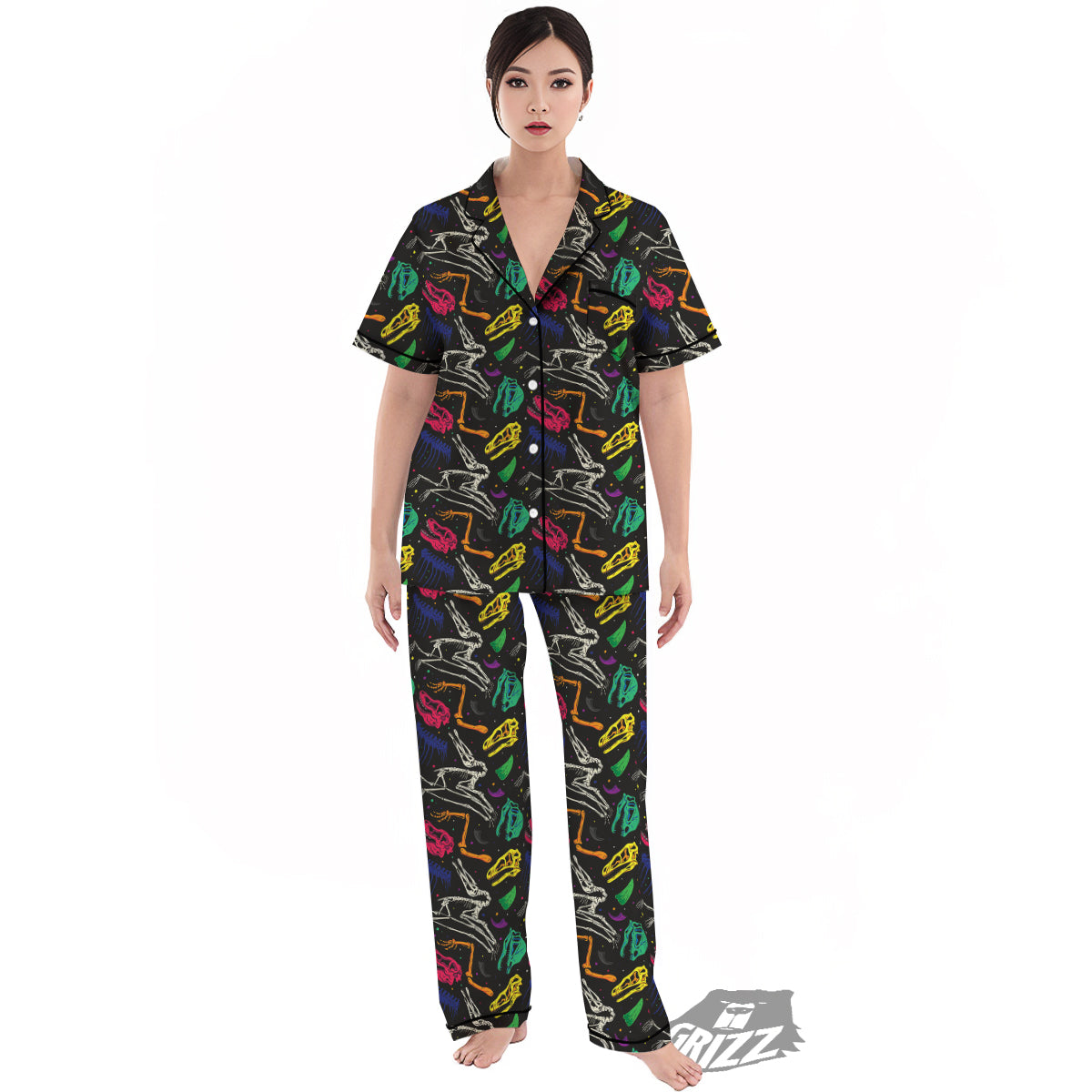 Dinosaurs Fossil Colorful Print Pattern Women's Pajamas Set-grizzshop