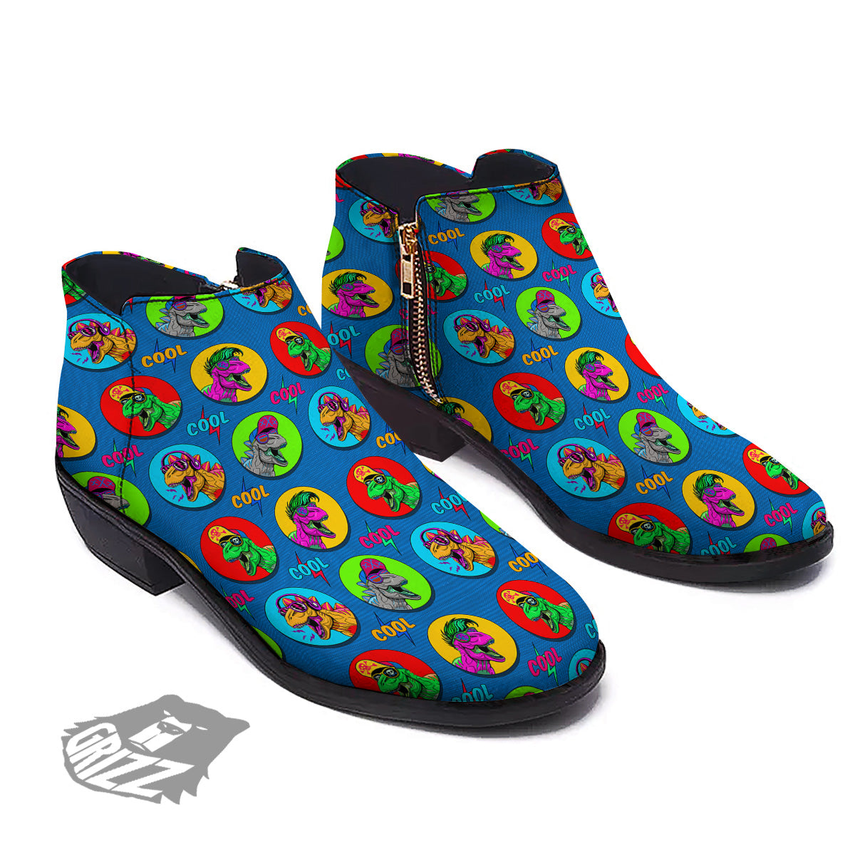 Dinosaurs Pop Art Print Pattern Ankle Boots-grizzshop