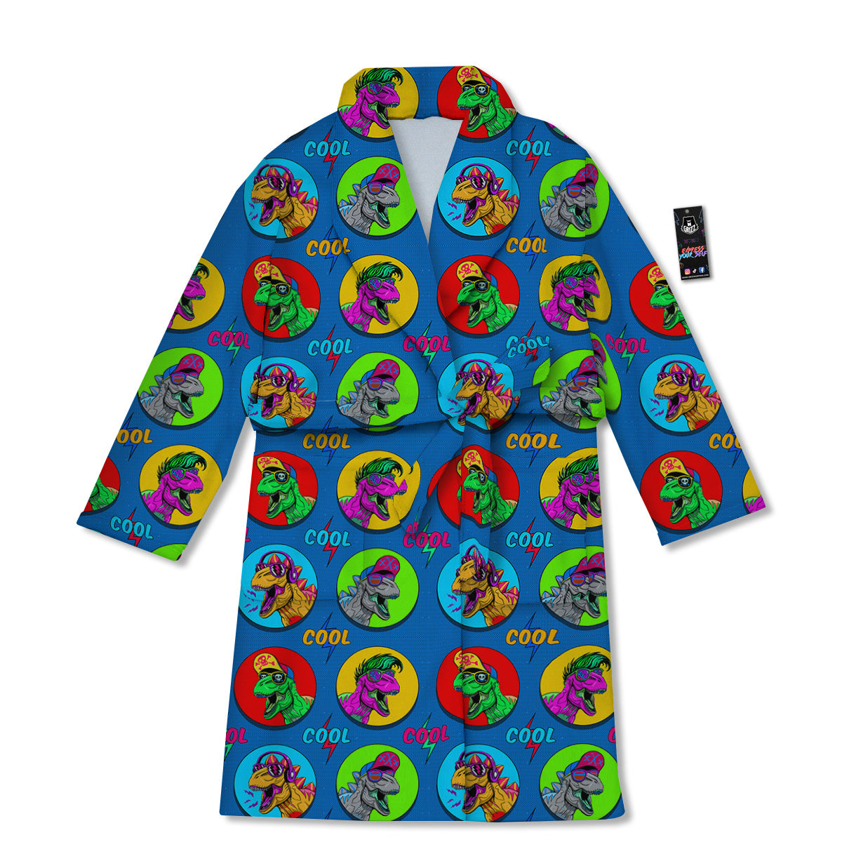 Dinosaurs Pop Art Print Pattern Bathrobe-grizzshop