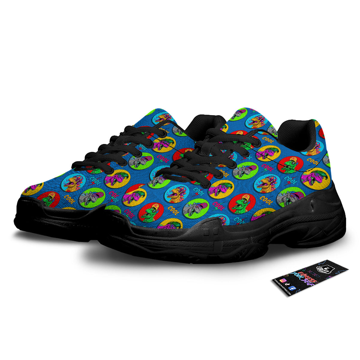 Dinosaurs Pop Art Print Pattern Black Chunky Shoes-grizzshop