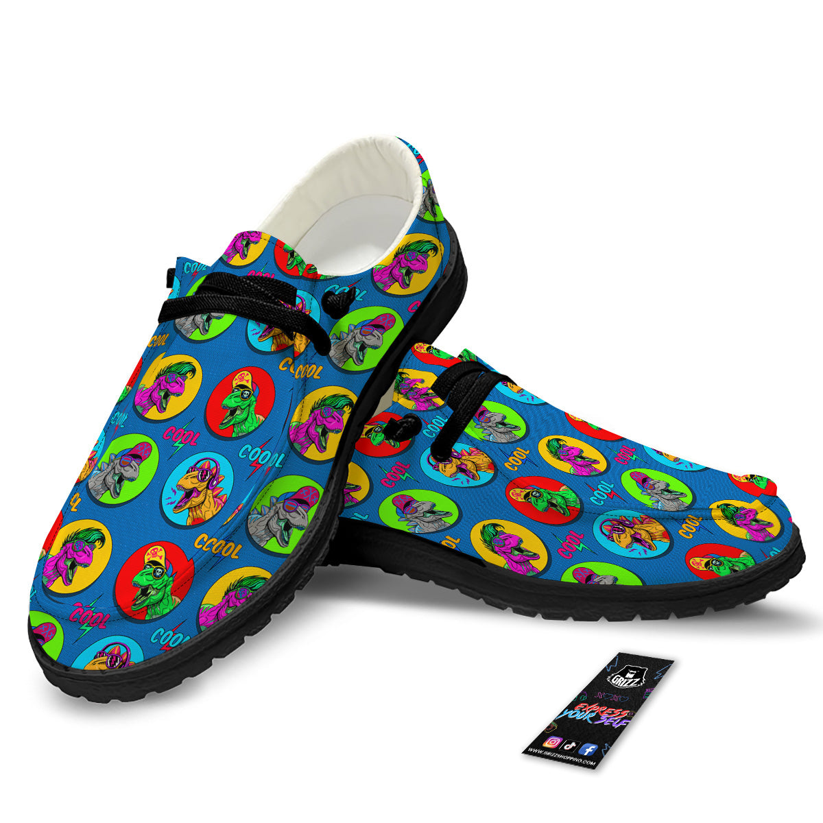 Dinosaurs Pop Art Print Pattern Black Loafers-grizzshop