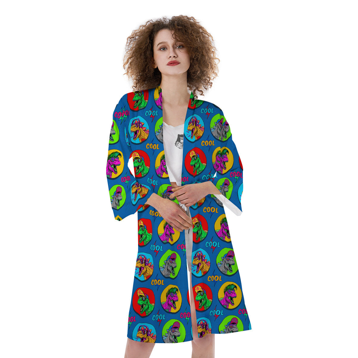Dinosaurs Pop Art Print Pattern Kimono-grizzshop