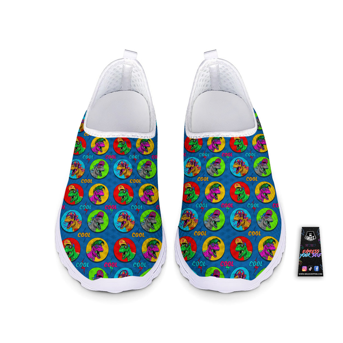 Dinosaurs Pop Art Print Pattern Nurse Shoes-grizzshop