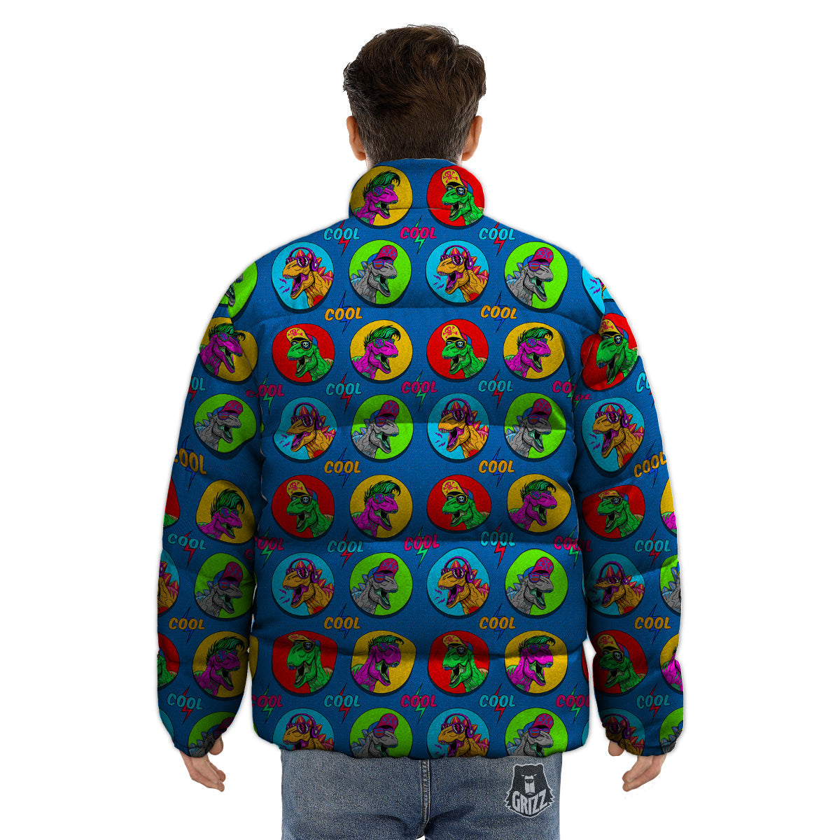 Dinosaurs Pop Art Print Pattern Puffer Jacket-grizzshop