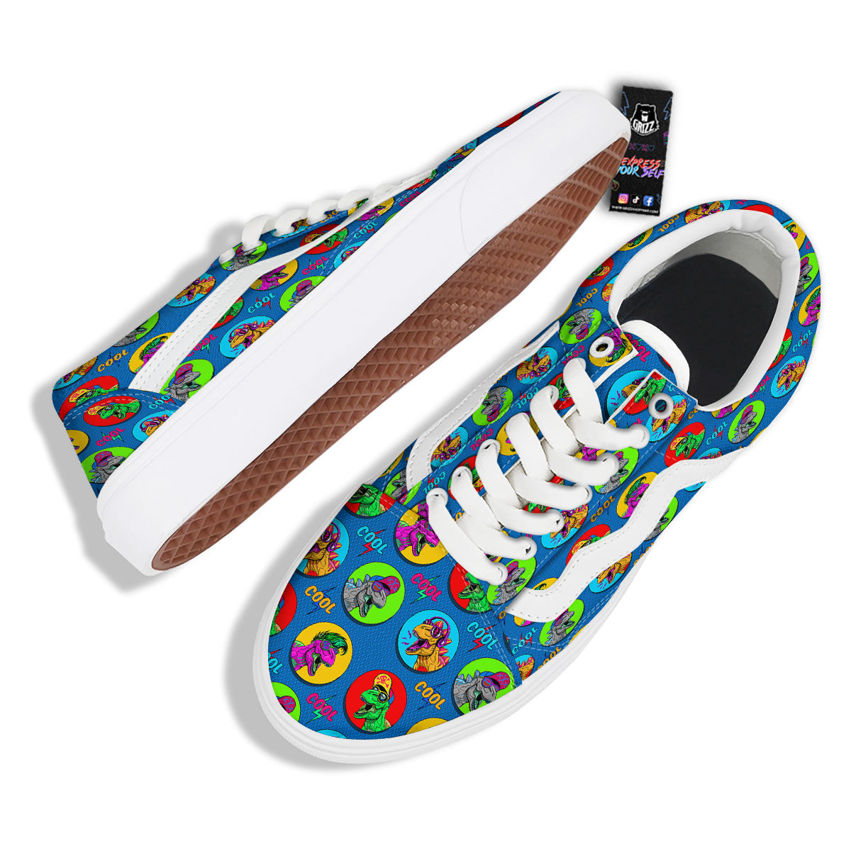 Dinosaurs Pop Art Print Pattern Skate Shoes-grizzshop