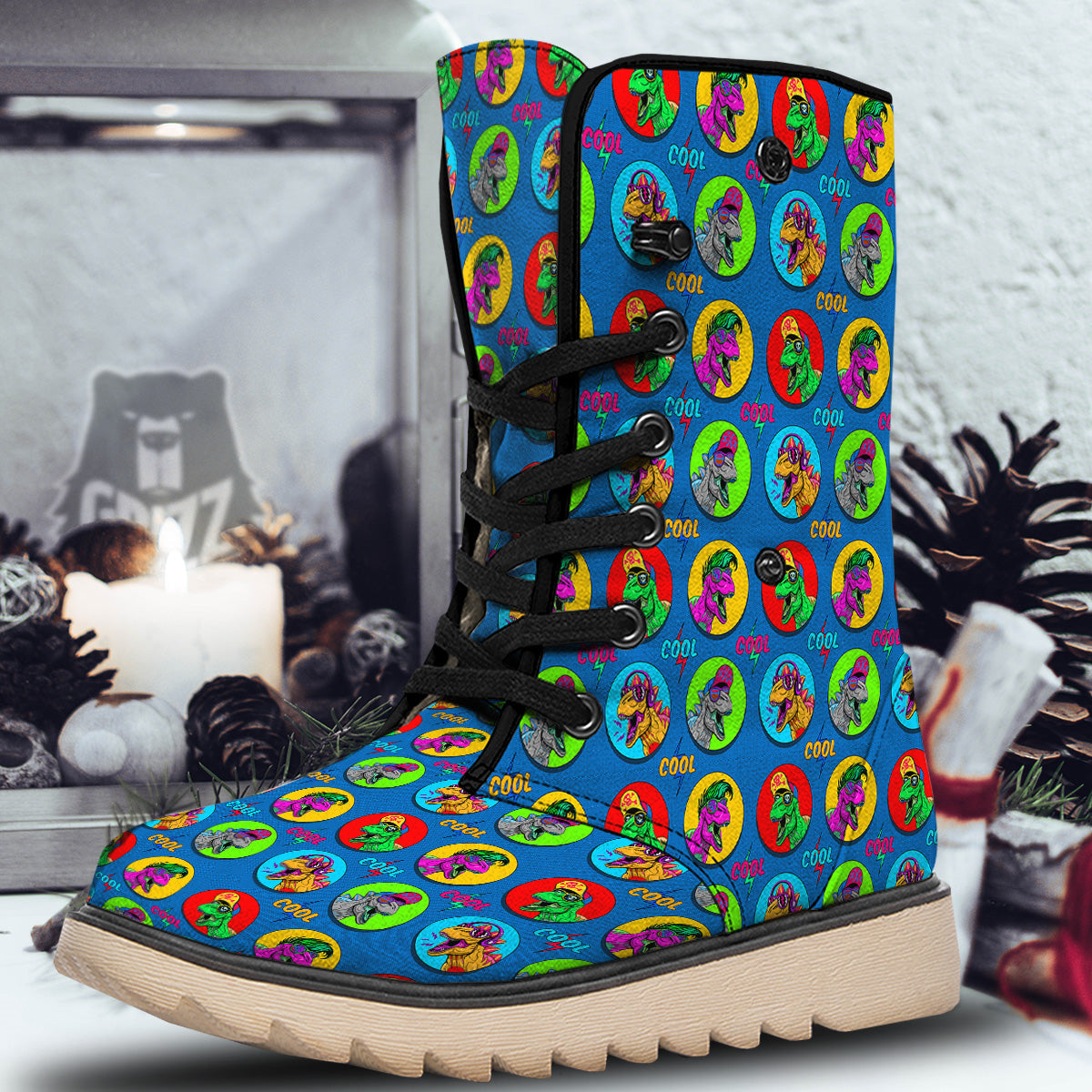 Dinosaurs Pop Art Print Pattern Snow Boots-grizzshop