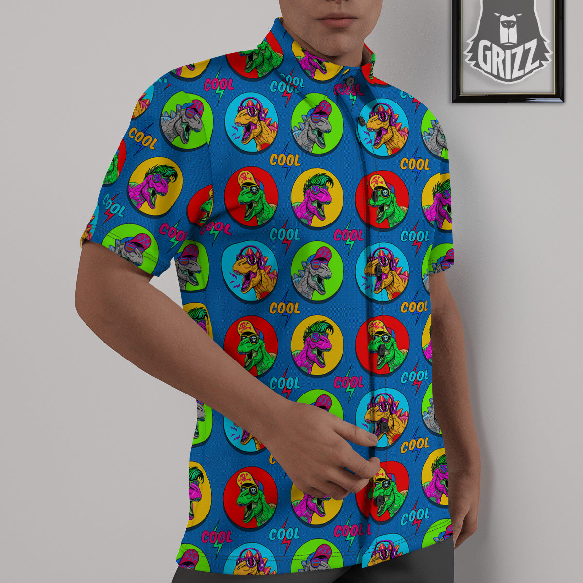 Dinosaurs Pop Art Print Pattern Untucked Shirts-grizzshop