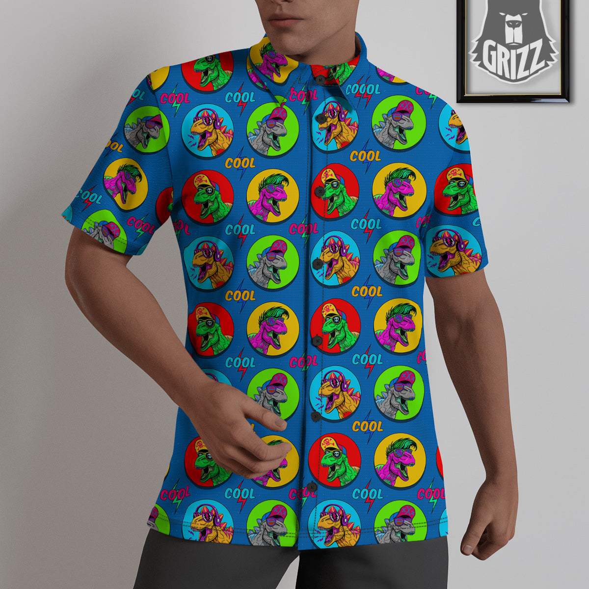Dinosaurs Pop Art Print Pattern Untucked Shirts-grizzshop