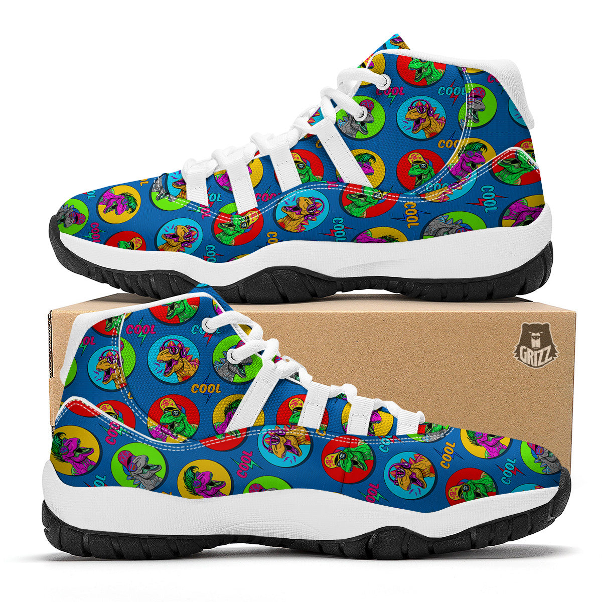 Dinosaurs Pop Art Print Pattern White Bball Shoes-grizzshop