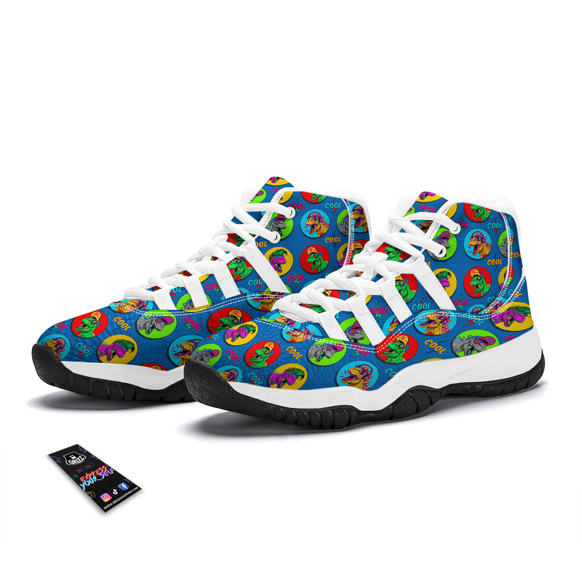 Dinosaurs Pop Art Print Pattern White Bball Shoes-grizzshop