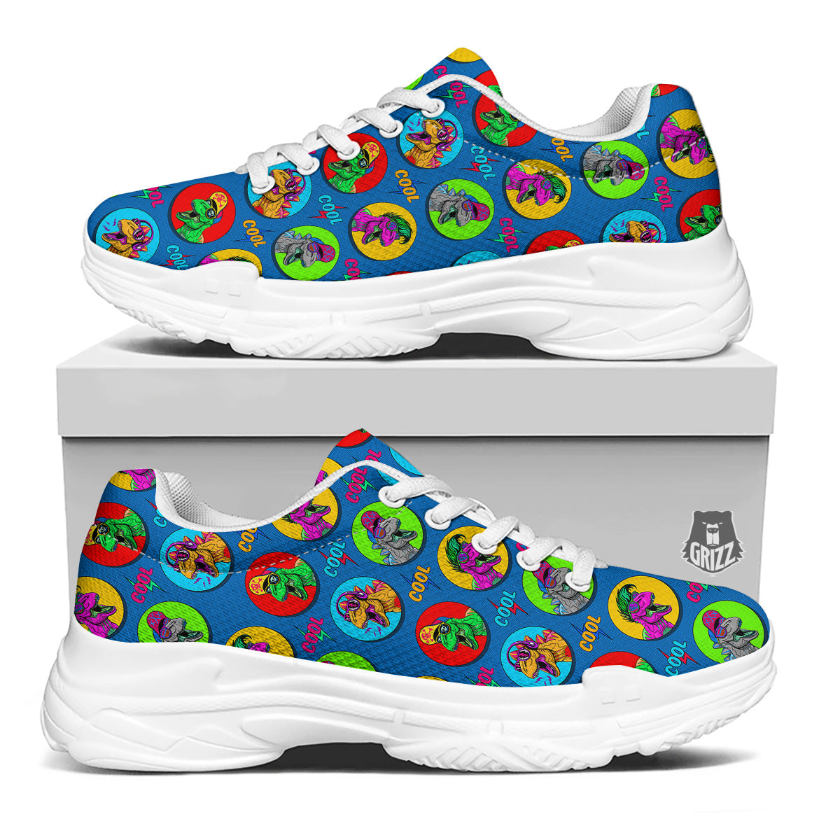 Dinosaurs Pop Art Print Pattern White Chunky Shoes-grizzshop