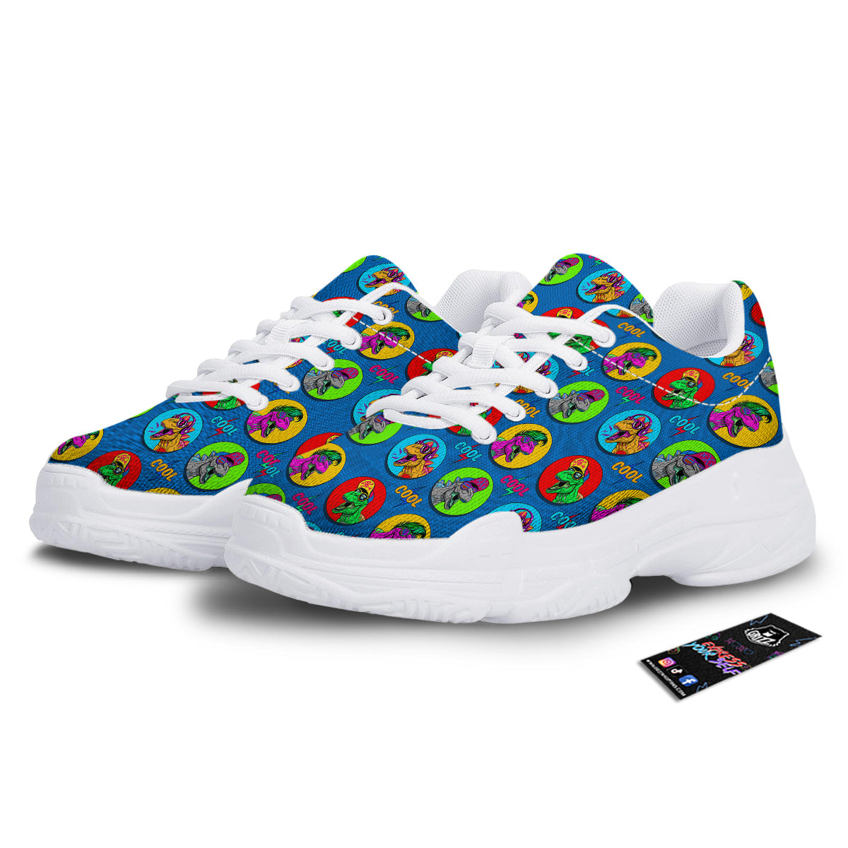 Dinosaurs Pop Art Print Pattern White Chunky Shoes-grizzshop