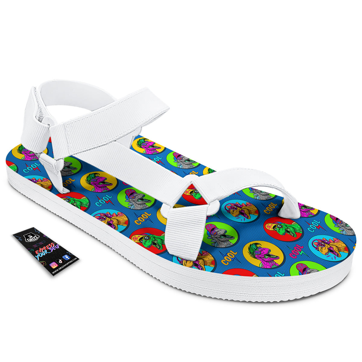 Dinosaurs Pop Art Print Pattern White Open Toe Sandals-grizzshop