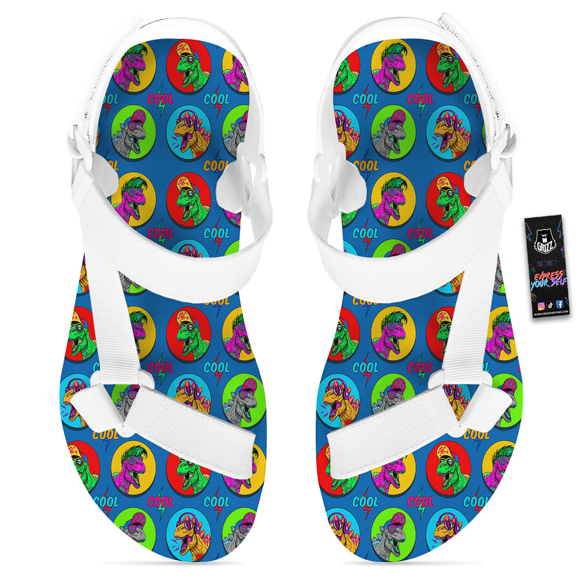 Dinosaurs Pop Art Print Pattern White Open Toe Sandals-grizzshop