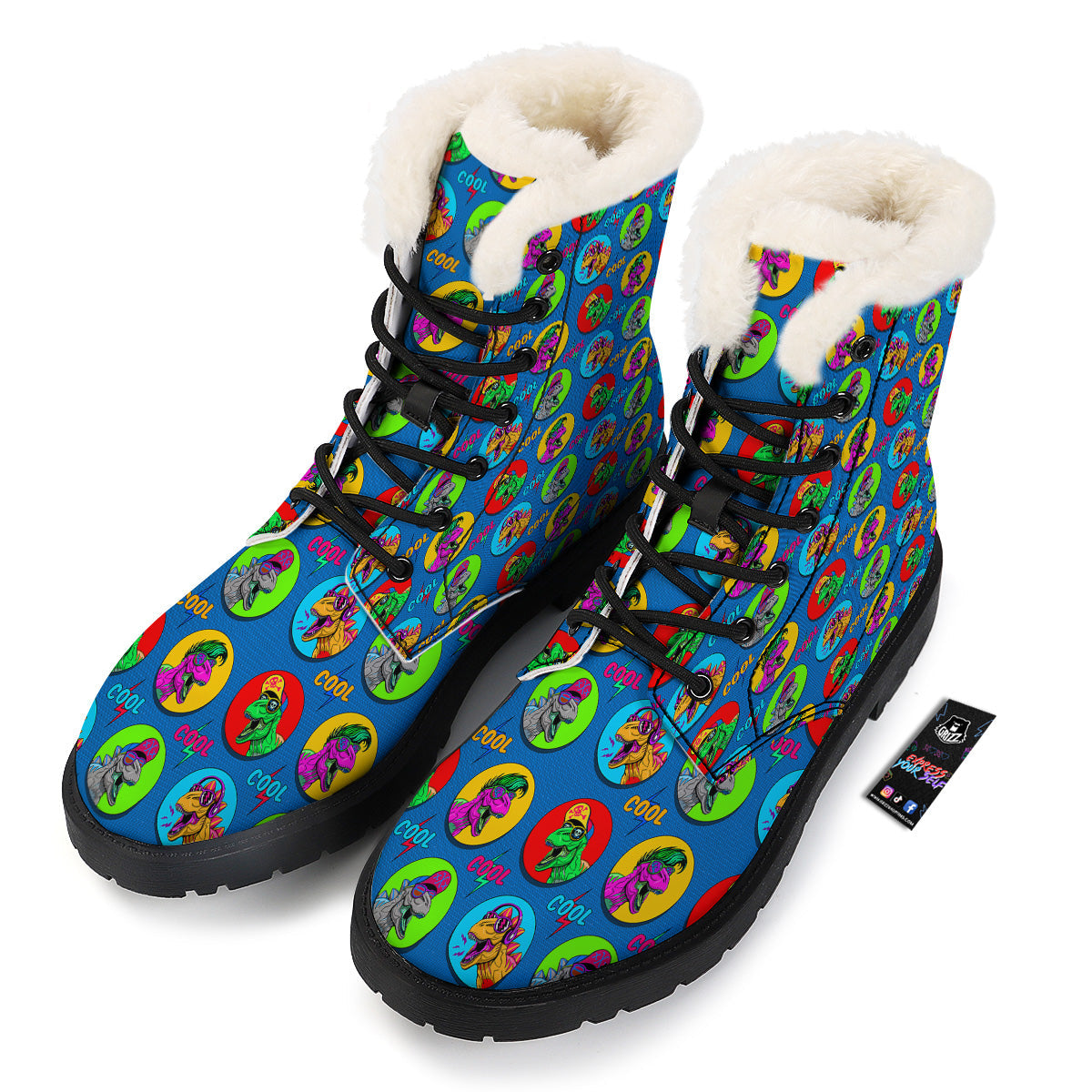 Dinosaurs Pop Art Print Pattern Winter Boots-grizzshop