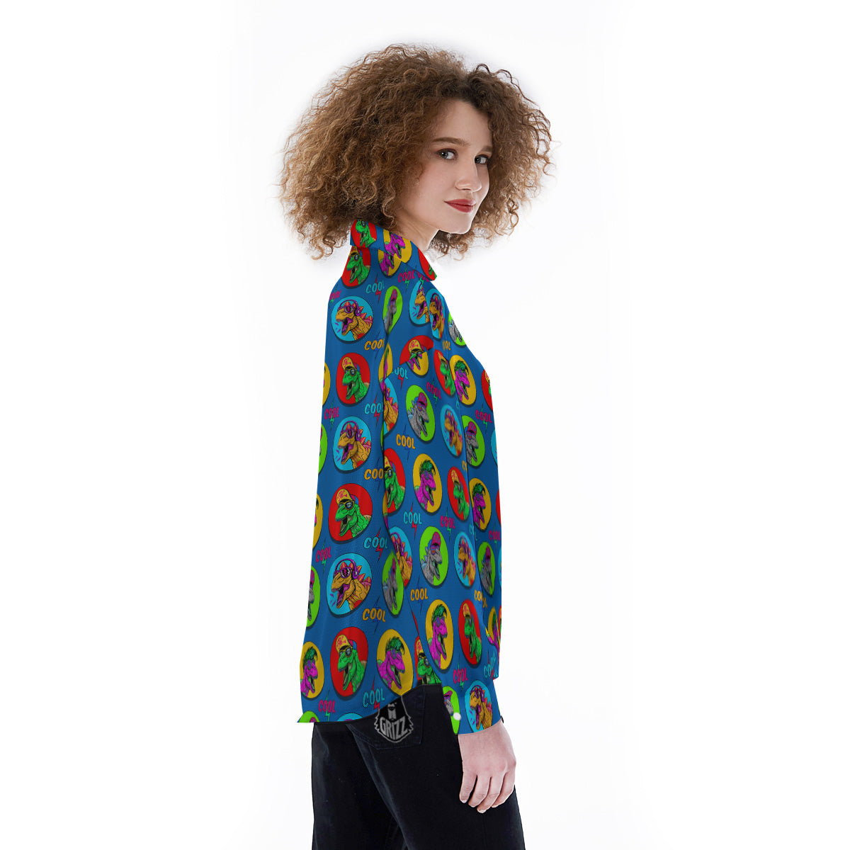 Dinosaurs Pop Art Print Pattern Women's Long Sleeve Shirts-grizzshop