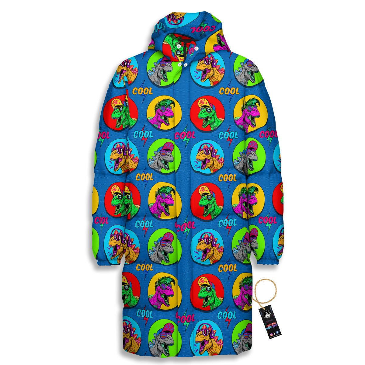 Dinosaurs Pop Art Print Pattern Long Down Jacket